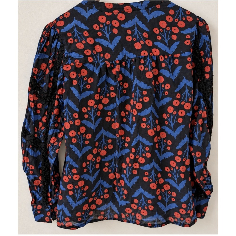 Compania Fantastica Women's Poppy Print Long-Sleeved Shirt With Lace Sz XS - Picture 4 of 8